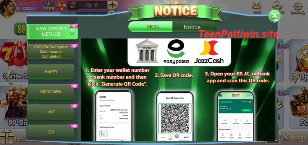 Teen Patti Win Deposit Methods